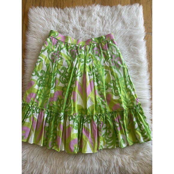 Lilly Pulitzer Women’s Size XS Lime Pink Print Pleated Skirt Elastic Waist - Picture 11 of 11